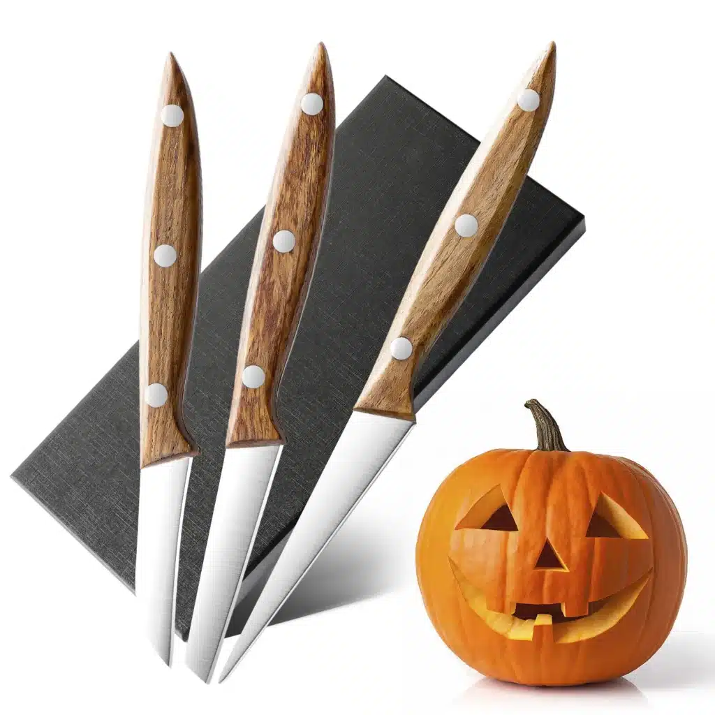 LONSDOW 3-Piece Stainless Steel Kitchen Knife Set with Wood Handle Universal Fruit Decorating Carving Knives Set
