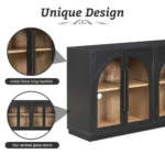 4-Door Large Solid Wood Eco-Friendly Antique Storage Sideboard Buffet Cabinet with Glass Doors Adjustable Shelves for Kitchen - Image 5