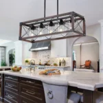 Ship From USA,32" Red Wood Industrial Farmhouse Rectangle Pendant Light, 5-Light Chandelier with Lampshade(No Bulbs)