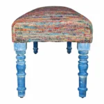 Goldoma 47-inch rainbow stripe upholstered bench with blue legs and hidden storage, perfect for entryway or bedroom