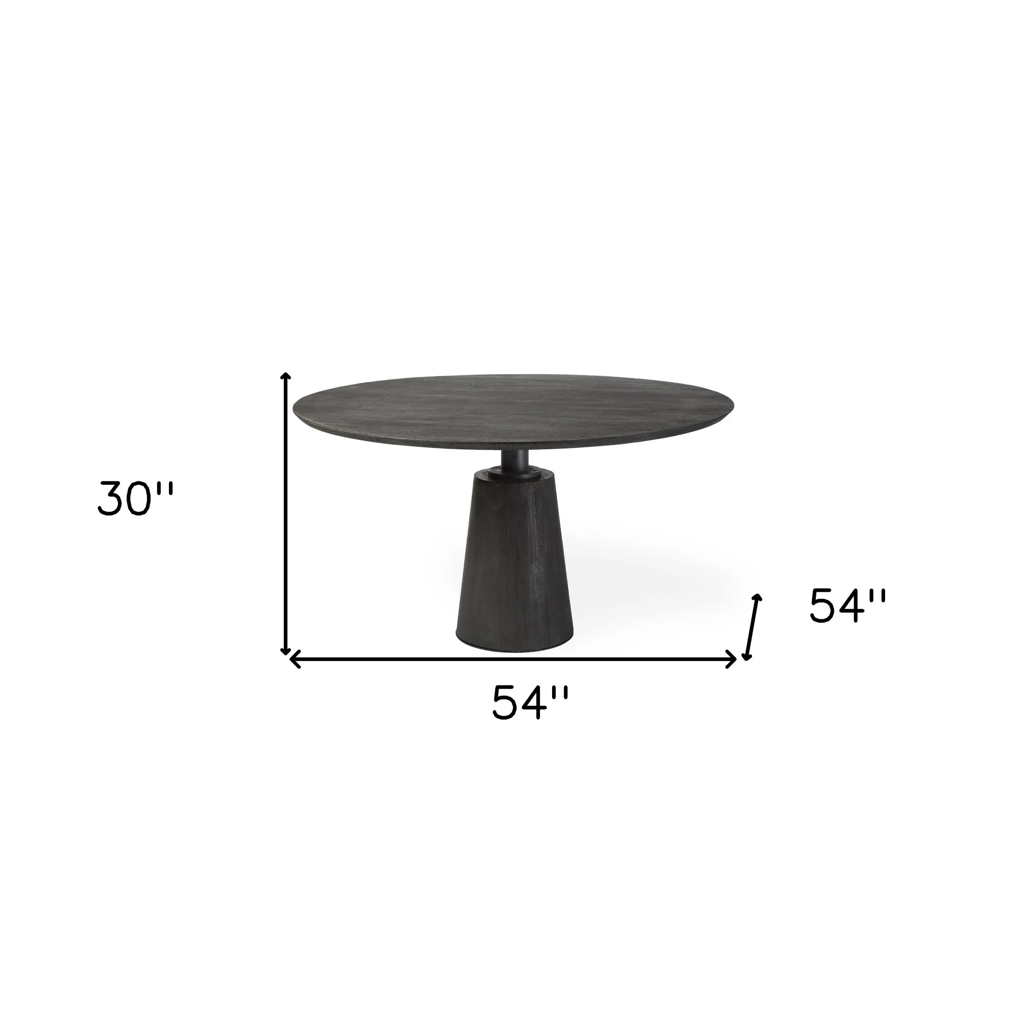 54" Round Pedestal Dining Table in Brown Solid Wood and Metal