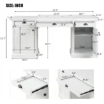 Oe Home 67" Modern Executive Desk with 2 Doors & 3 Drawers White Solid Wood+MDF for Home Office - Image 2