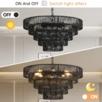 24" Rustic 5-Tier Black Hemp Rope Pendant Light Chandelier with 8 E12 Sockets,Boho Farmhouse Ceiling Fixture (Bulb Not