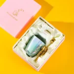 Creative Pearlescent Colored Ceramic Mug with Angel Wings, Coffee Cup with Lids, Cute Flower Tea Tazas Afternoon