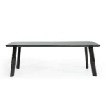Goldoma 87" black and rose gold rectangular dining table with high-gloss finish in a modern dining room setting