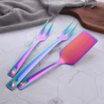 1PC Rainbow Stainless Steel Nonstick Kitchen Utensils Cooking Tool Long Serving Sets Scoop Spoon Fork Turner Ladle Cake