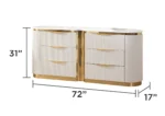 Modern 6-drawer dresser in white with gold drawer handles, featuring eco-friendly wood construction for bedroom storage