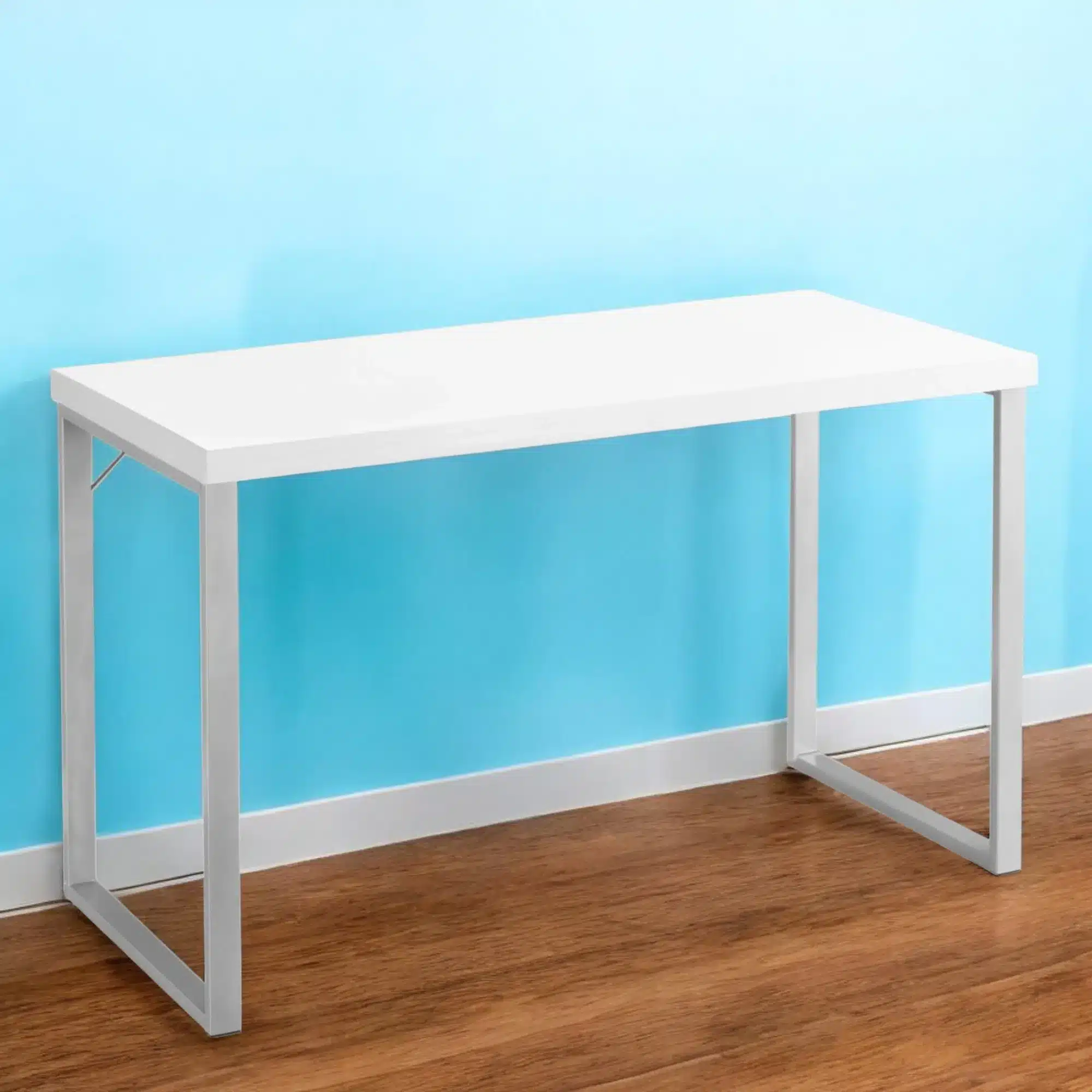 HMS 24" Foldable Portable Storage Computer Desk Simple Design Gaming Desk for Bedroom Office Desk with White Silver Color