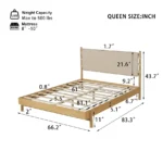 Beige upholstered queen platform bed frame with two matching nightstands and adjustable headboard – Goldoma