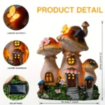 Outdoor Garden Statues Solar Light, Mushroom House Garden Statue Outdoor, Resin Garden Statue Lights Mushroom House Figurine
