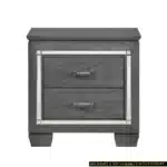 Modern Nightstand with 2 Drawers, Gray Finish, Faux Crystal Bar Pulls, and LED Lighting – top view