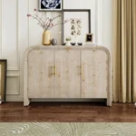 Vintage Minimalist Mango Wood Sideboard Curved Design with Gold Handles Adjustable Partitions for Living or Dining Room FCJ
