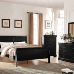 Goldoma black 2-drawer nightstand with silver handles in a classic bedroom setting