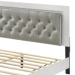 Goldoma adjustable queen bed with diamond cushioned LED headboard and underbed storage in grey and white finish