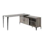 HMS 65" Gray Black Ergonomic L-Shaped Writing Desk with Extendable Bookshelf Wooden Metal Material for Bedroom or Home