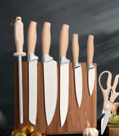 IOKO 7 PCS Stainless Steel Knife Set Utility Chef Slicing Sushi Steak Santoku Vegetable ABS Plastic Handle Kitchen Knife Set