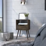 Dark walnut nightstand with one drawer and open shelf – Otom modern bedroom storage furniture by Goldoma