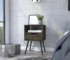 Dark walnut nightstand with drawer and open shelf in bedroom