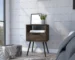 Dark walnut nightstand with drawer and open shelf in bedroom