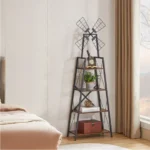 4-Tier Bookshelf Metal Frame Display Storage Shelves Windmill Design for Living Room Home Office Glass Oak FCJ Bookcase