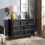 Goldoma 7 drawer dresser black MDF modern chest with spacious storage