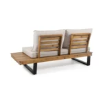 2-Seater Wooden Sofa Set Right Side Outdoor Sofa Beige Cushions Acacia Wood Frame Black Metal Legs for Hotel Villa Use