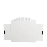 Modern white dining table with storage and built-in outlets in a bright dining room