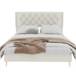 Goldoma Queen Size Upholstered Bed Frame with Storage – adjustable solid wood platform bed with fabric headboard