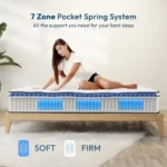Goldoma queen size hybrid mattress with pocket springs and memory foam, no fiberglass, medium firm support for back pain relief