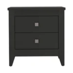 Two-drawer nightstand in black wood finish - minimalist bedroom storage side table