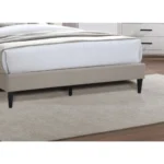 Goldoma queen upholstered platform bed with charcoal fabric headboard in modern bedroom