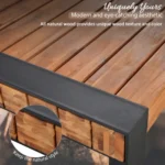 3-Piece Modern Outdoor Dining Set Acacia Wood Table with 2 Benches Steel Frame for Home & Hotel Use – top view
