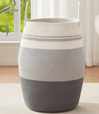 OIAHOMY Laundry Hamper Woven Cotton Rope Large Clothes Hamper 25.6" Height Tall Laundry Basket with Extended Cotton Handles