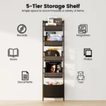 Wall Mounted Kids Bookshelf with Storage Bins 5-Tier Front Facing Ladder Book Ledge White Floating Shelf Space Saving