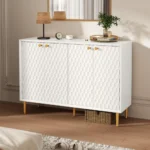 Hexagon Honeycomb Pattern Sideboard Cabinet with 4 Doors, Credenza Storage Cabinet, Modern Kitchen Buffet