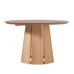 Goldoma modern 48 inch round solid wood pedestal dining table in cerused white finish for four person dining