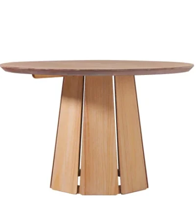 Goldoma modern 48 inch round solid wood pedestal dining table in cerused white finish for four person dining
