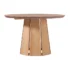 Modern round pedestal dining table in cerused white finish with solid wood pedestal base