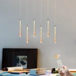 Modern Dimmable LED Crystal Pendant Light, 6-Light Chrome Chandelier with Bubble Glass Teardrop for Kitchen Island, Dining