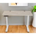 HMS Adjustable Rolling Computer Desk in Khaki and White Wood Stainless Steel with Light Khaki and White Wood Stainless Steel