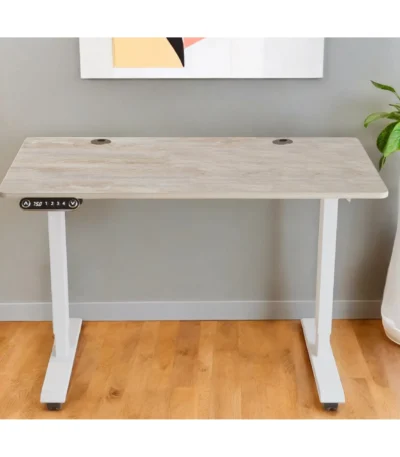 HMS Adjustable Rolling Computer Desk in Khaki and White Wood Stainless Steel with Light Khaki and White Wood Stainless Steel