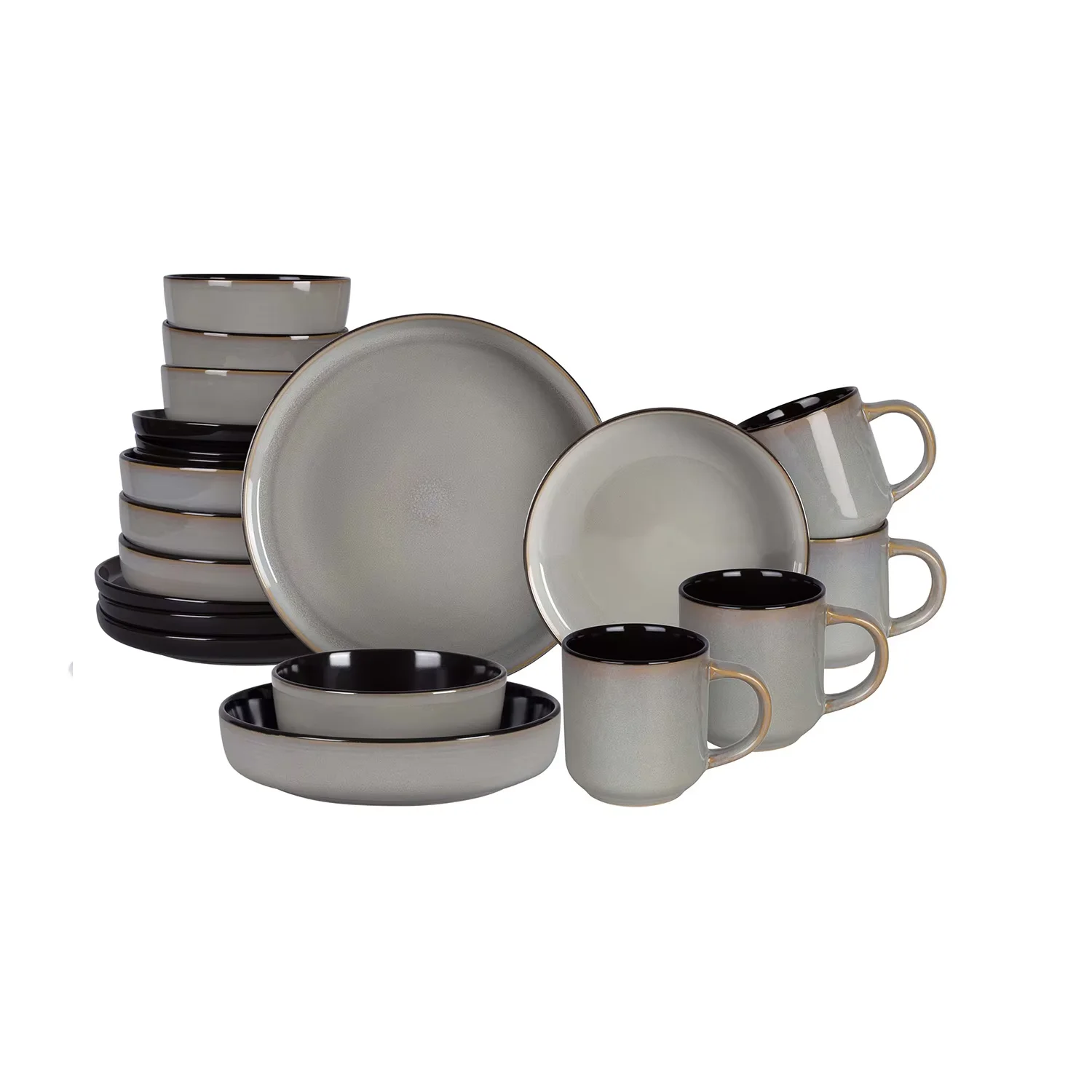 Stoneware dinnerware set 20-piece Nordic style with reactive glaze on rustic table