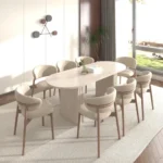Modern extendable oval dining table for 8 people with MDF strip base - Goldoma