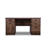 HMS 59 Walnut Wood Pedestal Computer Desk with Durable Metal Four Drawers – close-up detail