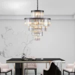 Ship From USA,24" Luxury Crystal Chandelier with Black Finish,Elegant 15 Light 5 Tier Pendant Light Fixture (Bulb Not