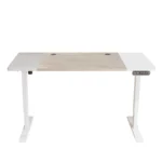 hms Adjustable Natural and White Wood and Stainless Steel Rolling Computer Desk – side view