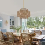 Boho Hand Woven Rattan Chandelier, UL listed Large Pendant Light for Kitchen Island Dining Room Living Room – side view