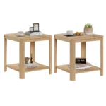 Wood nightstand with storage shelf - square end tables set of 2 for living room or bedroom