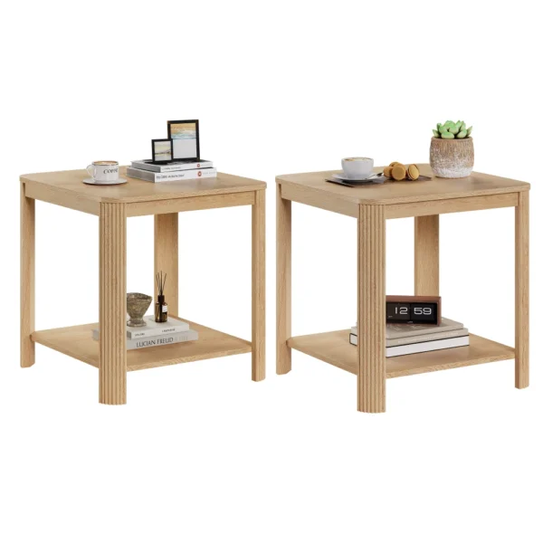 Square End Tables Set of 2 - 22" Wood Nightstand with Storage Shelf