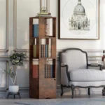 YQ FOREVER Wooden Bookshelve Bookshelf With Door Storage Rack Bookcase Living Room Furniture – close-up detail